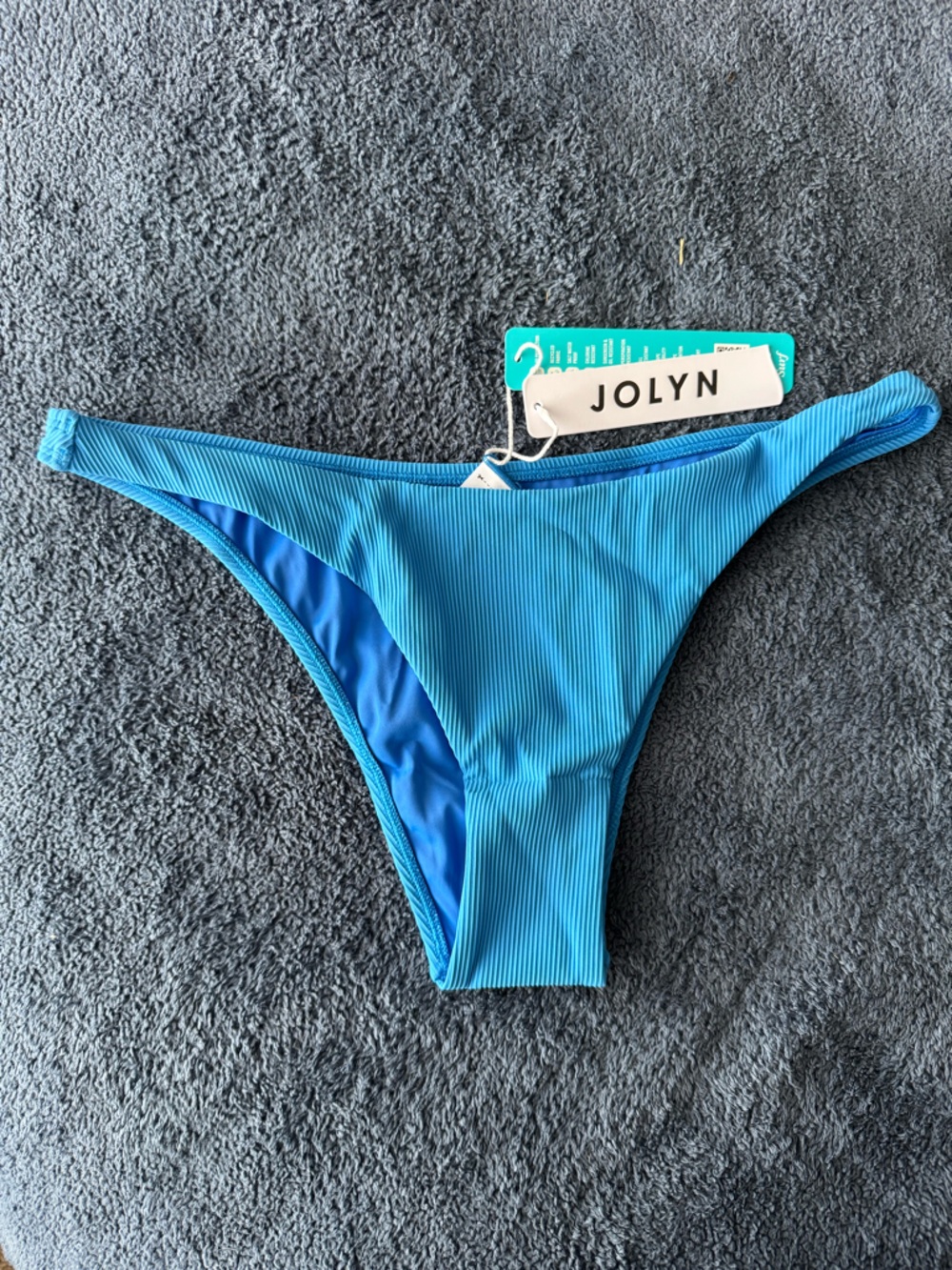 Jolyn Bright Blue Kelia Ribbed Cheeky Bikini Bottom